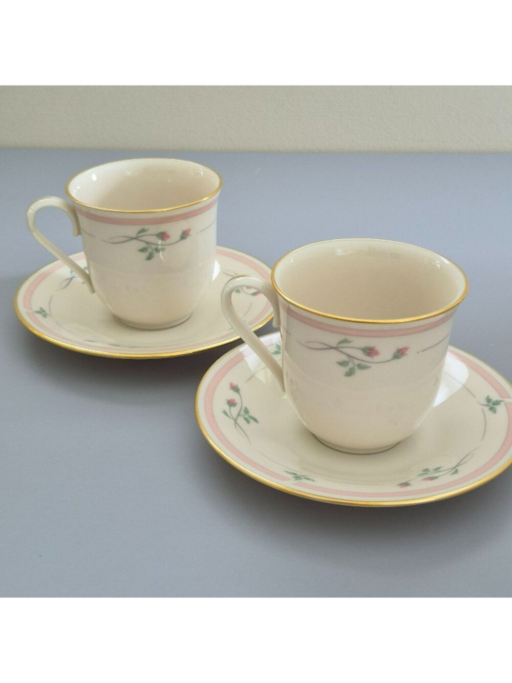 Vintage Lenox "Rose Manor Pink" Cup & Saucer, 2 Sets, Granny Chic, c1985-99 USA